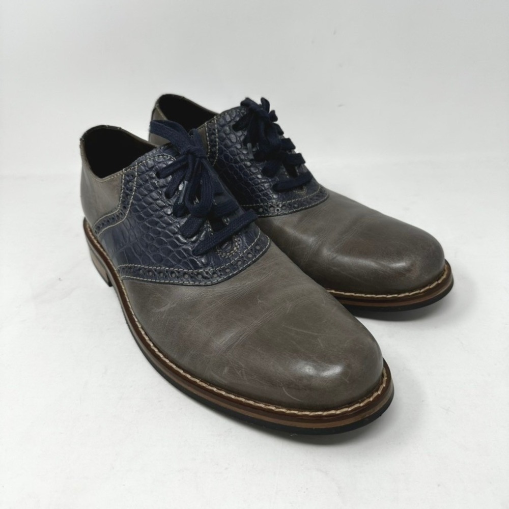 Cole Haan Mens 7.5 M Grey Navy Blue Croc Saddle Oxford Shoes C10293